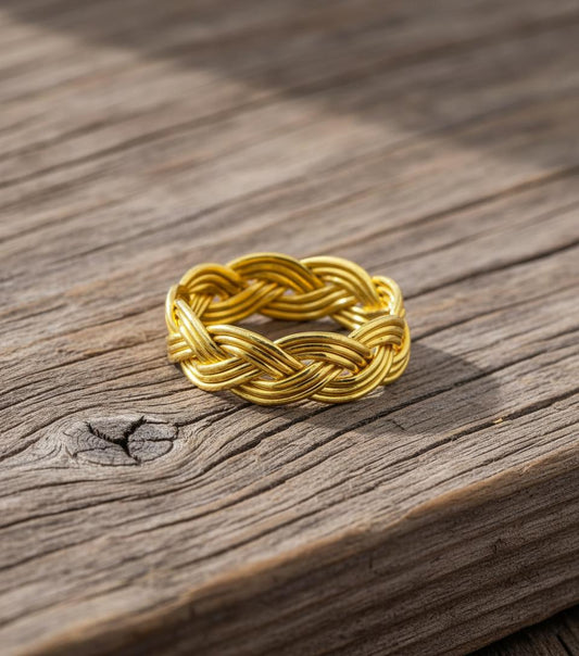 Vermeil Gold Woven Ring | Knotted Gold Band for Women | Unique Gold Stacking Ring | Braided Gold Tone Silver Ring | Minimalist Gift | Gifts