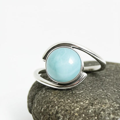 Larimar Ring, Dainty Ring, 925 Silver Ring, Natural Larimar, Statement Ring, Larimar Jewelry, Gemstone Ring, Women Ring, Bohemian Ring