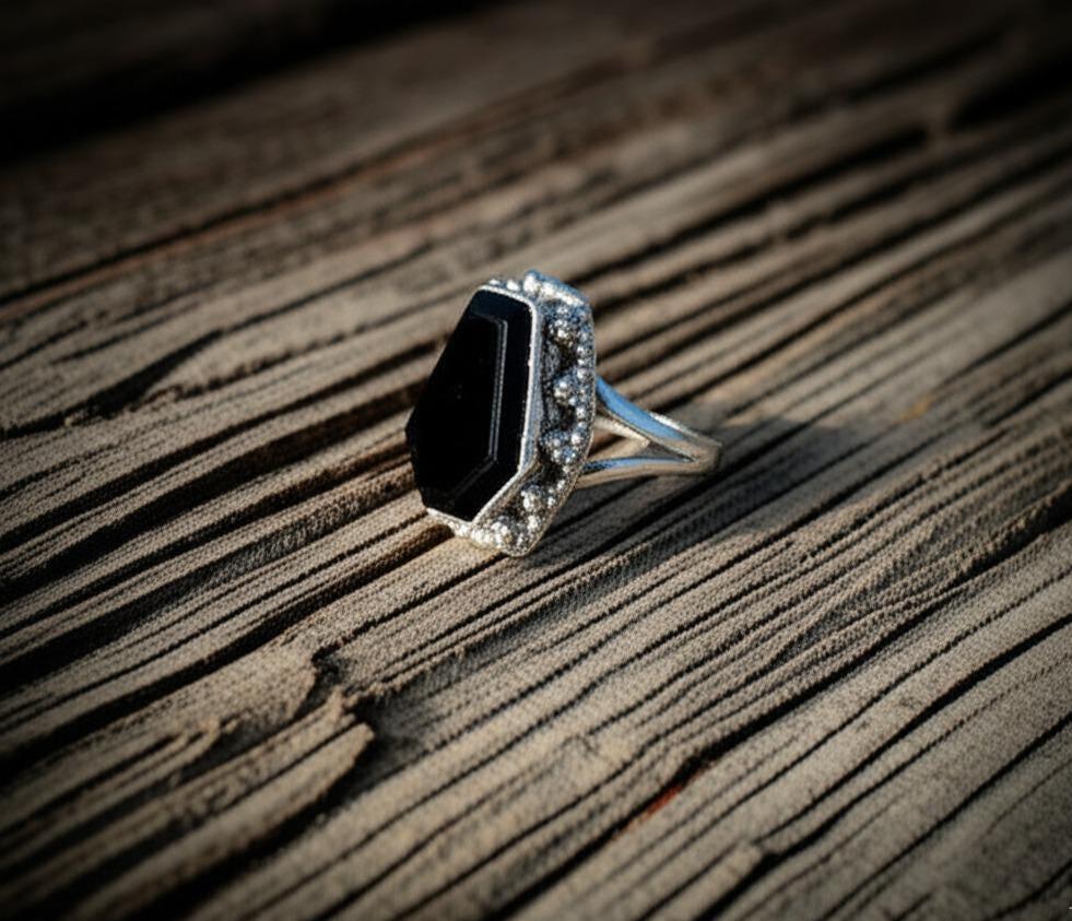 Vintage Black Onyx Ring: Handcrafted Sterling Silver Statement