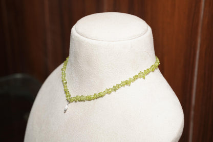 Raw Peridot Chip Necklace - Dainty Minimalist Peridot Choker - August Birthstone Jewelry - Tumbled Gemstone Healing Crystal Necklace | Gifts