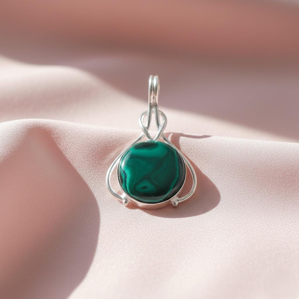 Natural Beauty Pendant, Malachite Pendent, Handmade Pendent, Gemstone pendent, round pendent, green pendent, gift for daughters, gift her