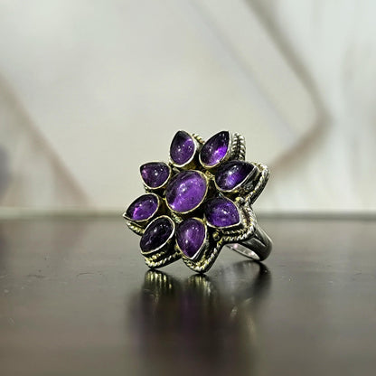 Amethyst floral ring | Amethyst ring woman | Sunflower Ring