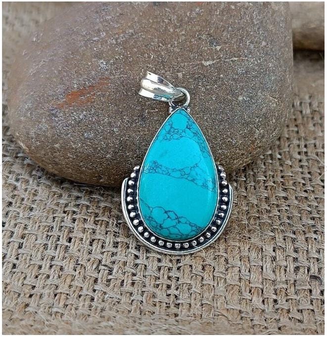 Blue Pear Turquoise Pendant, 925 Silver Pendant, Turquoise Pendant, Handmade Gift, Blue Pendent, Women Pendent, Classic Pendant,Gift for her