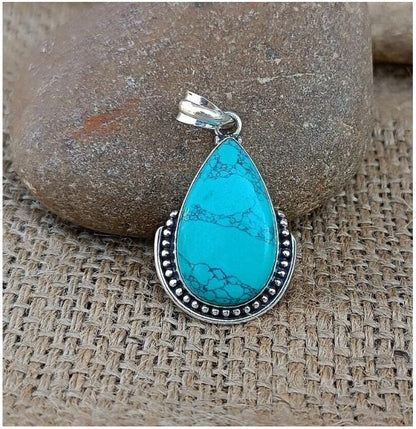Blue Pear Turquoise Pendant, 925 Silver Pendant, Turquoise Pendant, Handmade Gift, Blue Pendent, Women Pendent, Classic Pendant,Gift for her