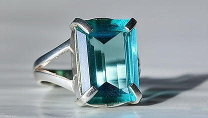 Aquamarine Ring, Emerald Cut Aquamarine, 925 Sterling Silver Ring, March Birthstone Jewelry, Statement Ring, Engagement Ring, Gift for mom