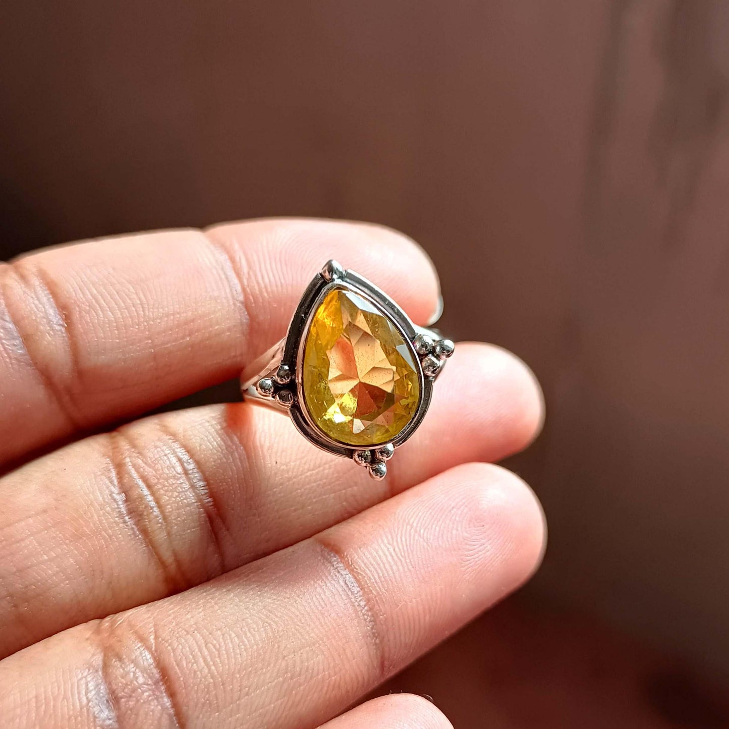 Delicate Citrine Ring in Sterling Silver - Handcrafted Gemstone Statement Ring