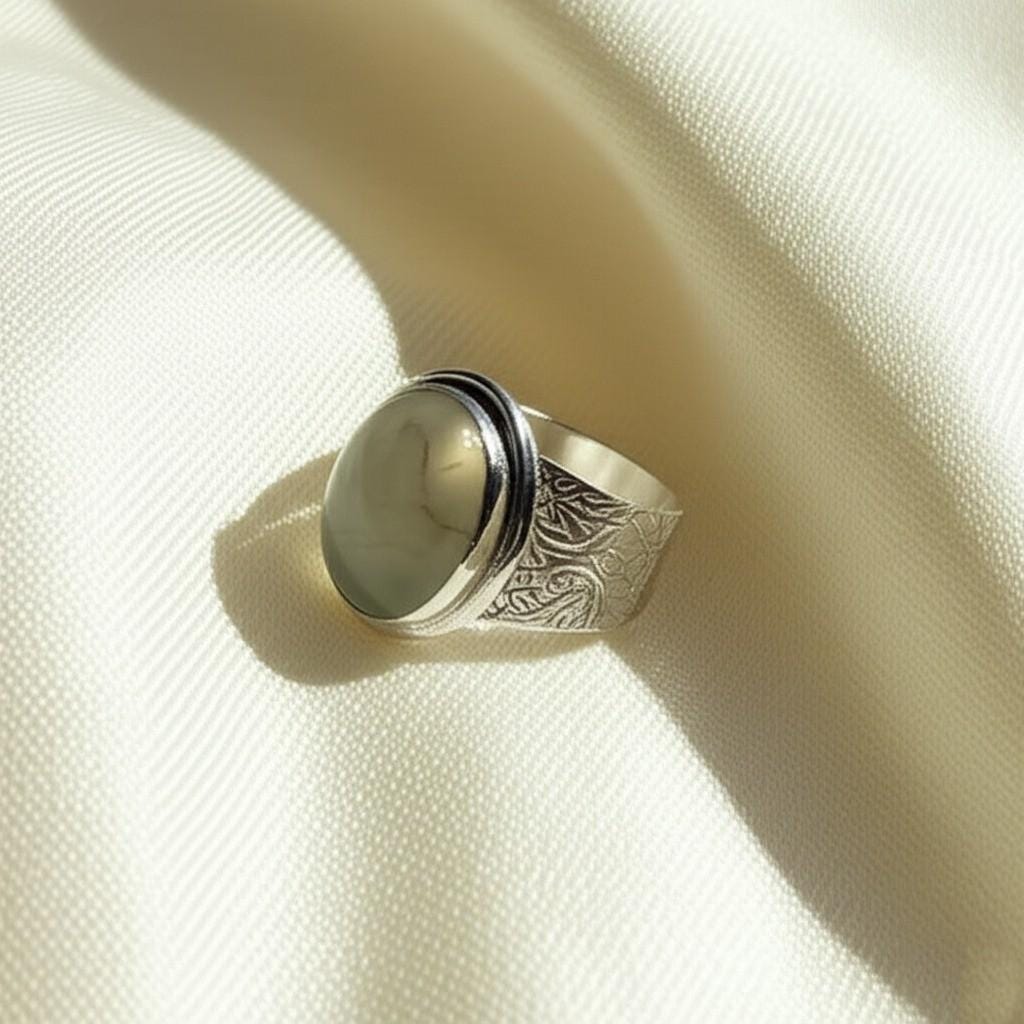 Moonstone Ring | Sterling Silver Moonstone Jewelry | Wide Band Ring | Handmade Gemstone Ring | Boho Moonstone Ring | Etched Silver Ring