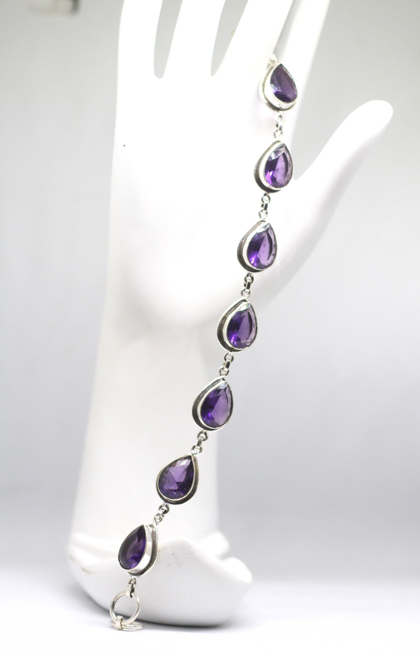 Handmade Amethyst Pear Bracelet Sterling Silver February Birthstone Purple Gemstone Jewelry Gift for Her