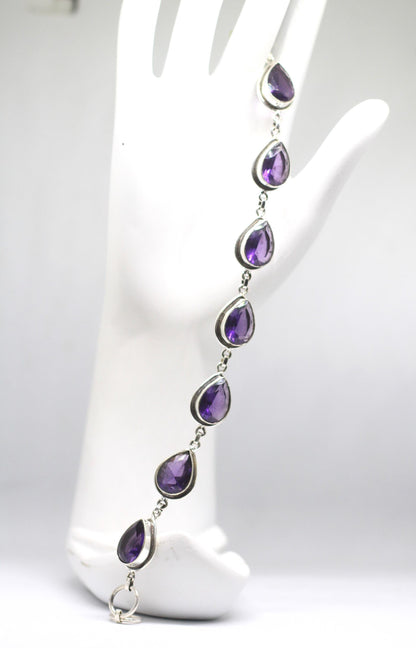 Handmade Amethyst Pear Bracelet Sterling Silver February Birthstone Purple Gemstone Jewelry Gift for Her