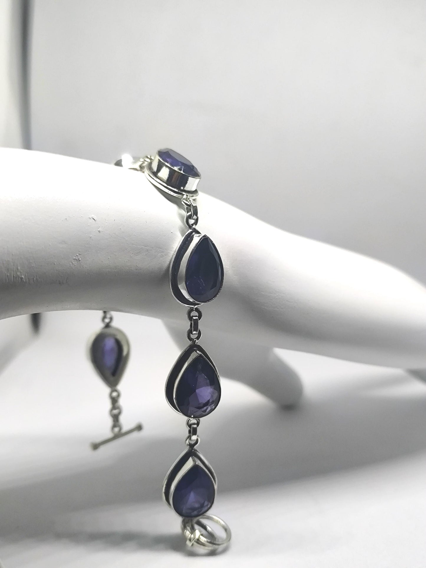 Handmade Amethyst Pear Bracelet Sterling Silver February Birthstone Purple Gemstone Jewelry Gift for Her