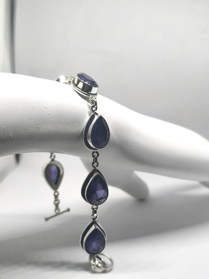 Handmade Amethyst Pear Bracelet Sterling Silver February Birthstone Purple Gemstone Jewelry Gift for Her