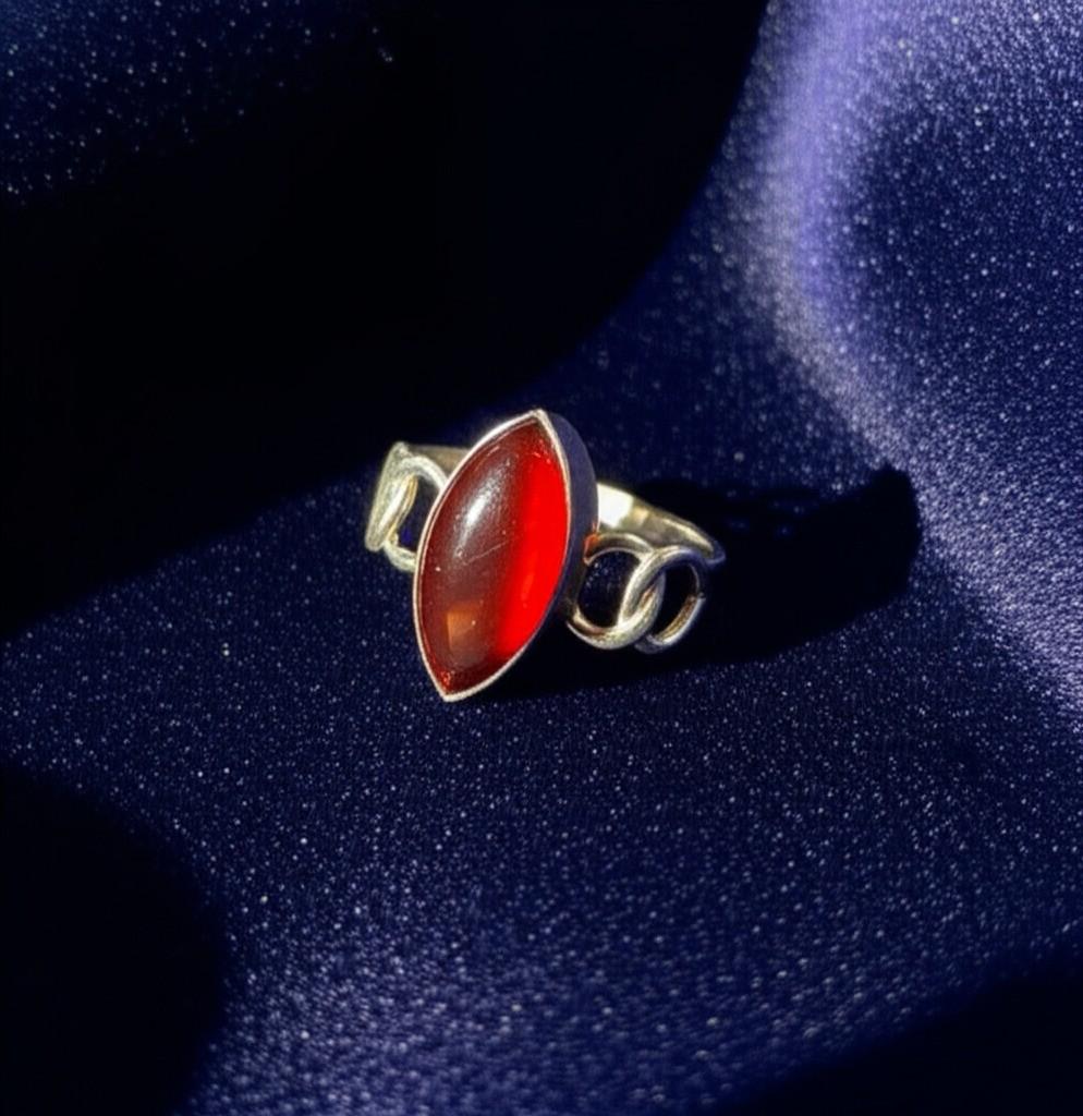 Carnelian Ring | Sterling Silver Marquise Ring | Natural Gemstone Jewelry | Handmade Gift for Her, Artisan Carnelian Ring | Sterling Silver