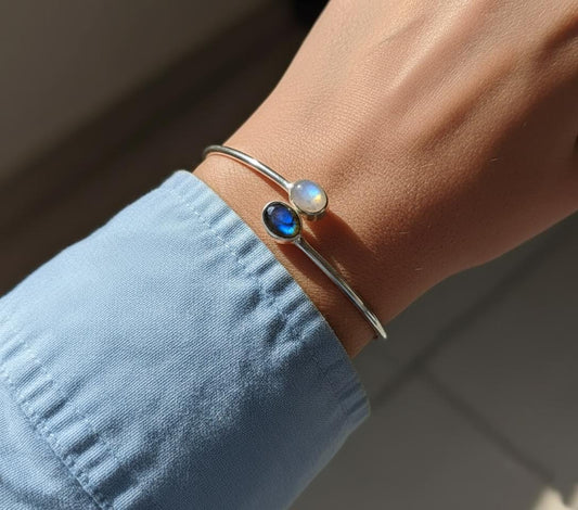 Moonstone, Labradorite Bangle, Natural Gemstone, Handmade Bangle, 925 Silver Bangle, Women Bangle, Dainty Bangle, Gemstone Bangle