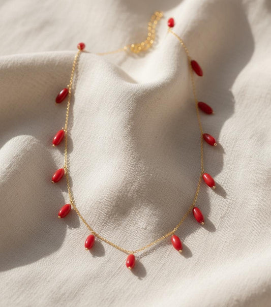 Coral necklace, Gold Plated Coral Necklace, Coral jewelry, Coral necklaces, Red coral necklace, Red coral jewelry, Coral bead necklace,Gift
