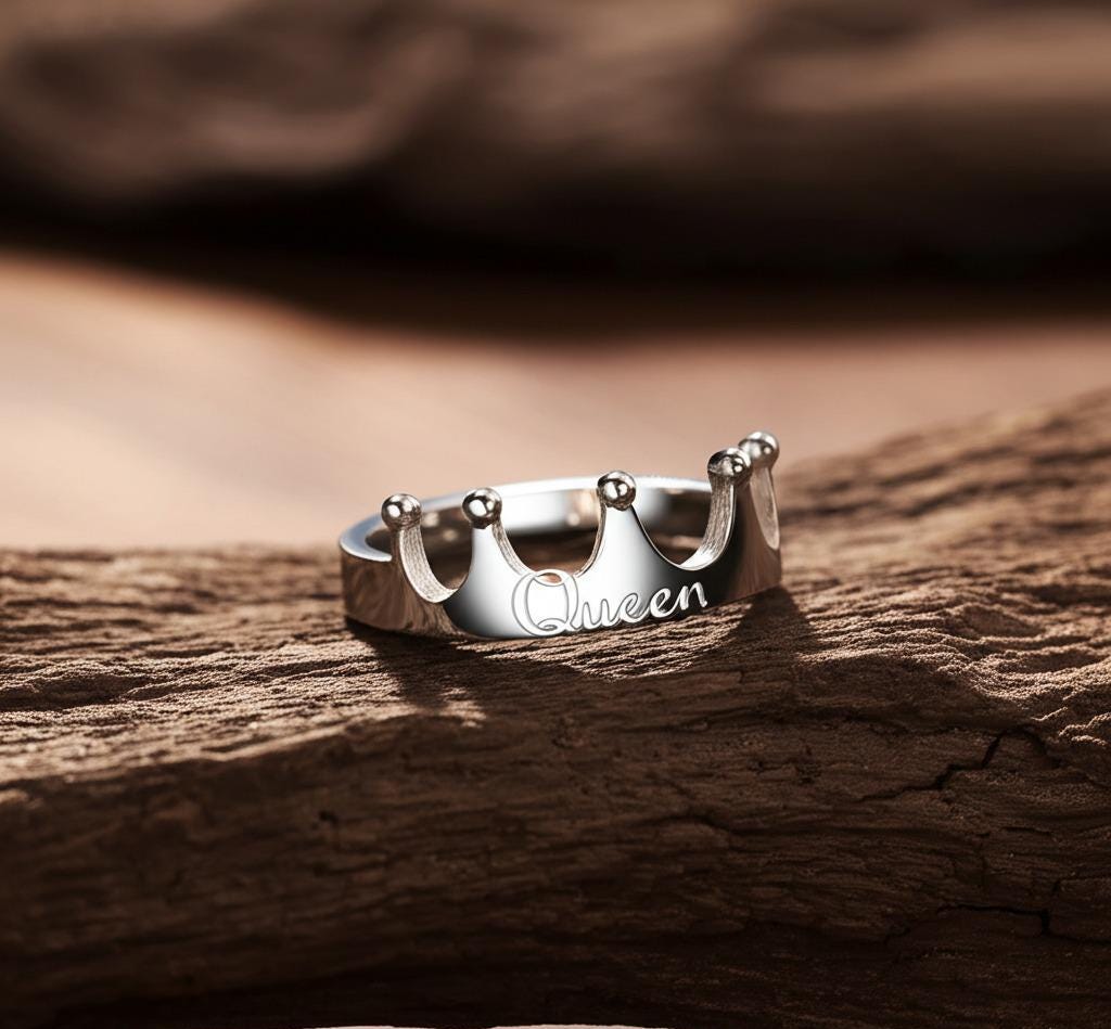 Queen Crown Silver Band Ring, Solid 925 Sterling Silver Band Ring For Her, Handmade Design Crown Ring, Boho Thumb Ring, Gift For Girlfriend