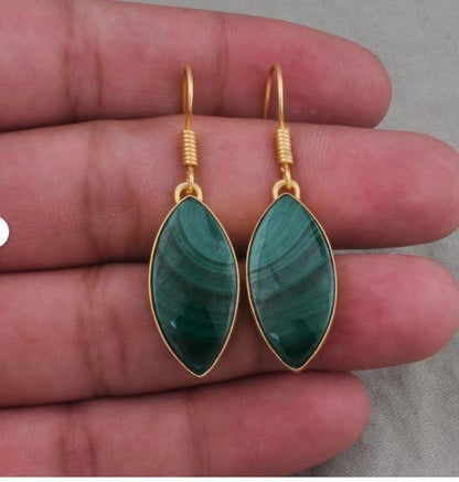 14K Gold Malachite Earrings: Elegant Green Gemstone Dangle