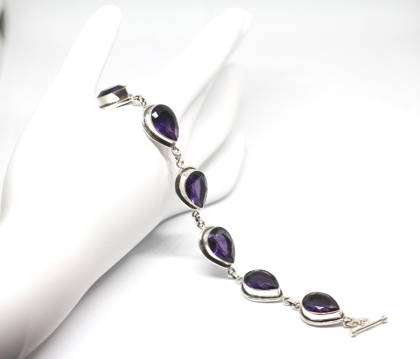 Handmade Amethyst Pear Bracelet Sterling Silver February Birthstone Purple Gemstone Jewelry Gift for Her
