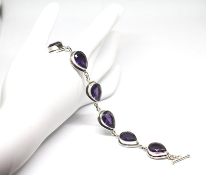 Handmade Amethyst Pear Bracelet Sterling Silver February Birthstone Purple Gemstone Jewelry Gift for Her