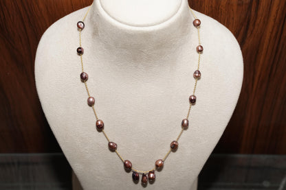 Barupearl Necklace, Gold plated Pearl Necklace, Pearl Necklace, Handmade Pearl Necklace, Brown Pearl Necklace, Gift for her, Vintage Gift