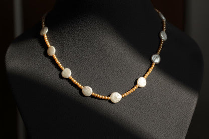 Golden Pearl Necklace, Pearl Necklace, Handmade Pearl Jewelry, Gifting, big pearl jewelry, Dainty Necklace