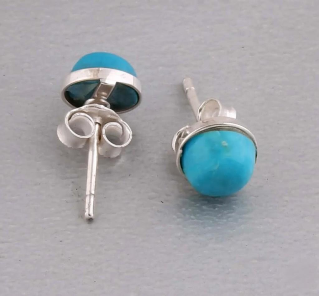 Sterling Silver Turquoise Stud Earrings: Artisan Crafted Gemstone Posts