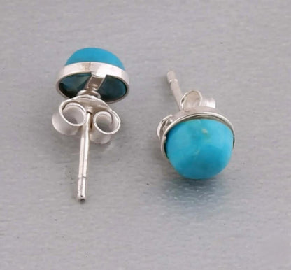 Sterling Silver Turquoise Stud Earrings: Artisan Crafted Gemstone Posts