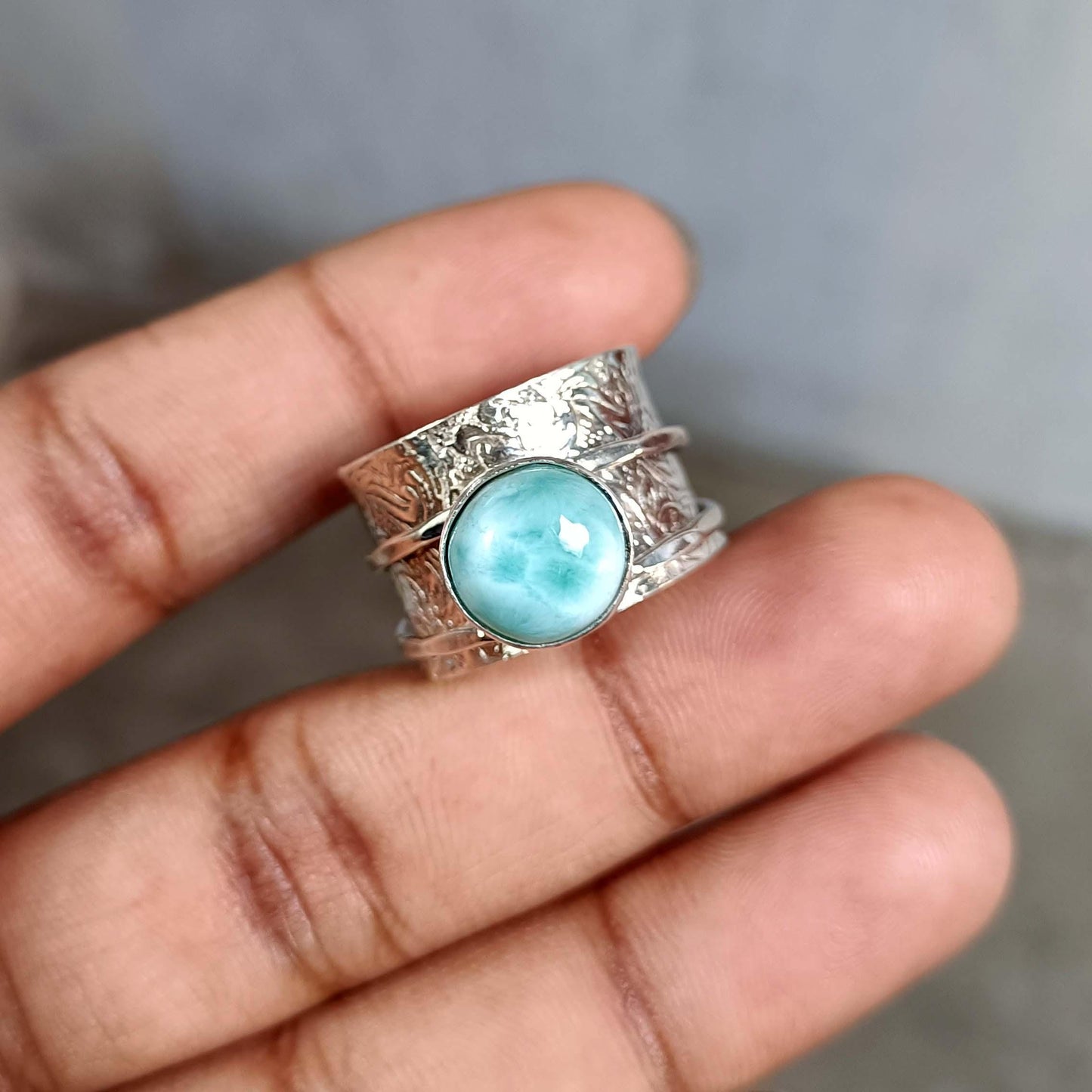 Larimar Ring, Spinner Ring, Women Ring, 925 Silver Ring, Fidget Ring, Thumb Ring, Natural Larimar, Gemstone Ring, Anxiety Ring, Gift Her