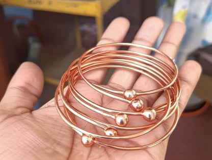 Set of 7 Pure Copper Bangles with Ball Ends | Handmade Minimalist Bracelets | Lightweight Copper Jewelry | Stackable Bangle Set | Gift