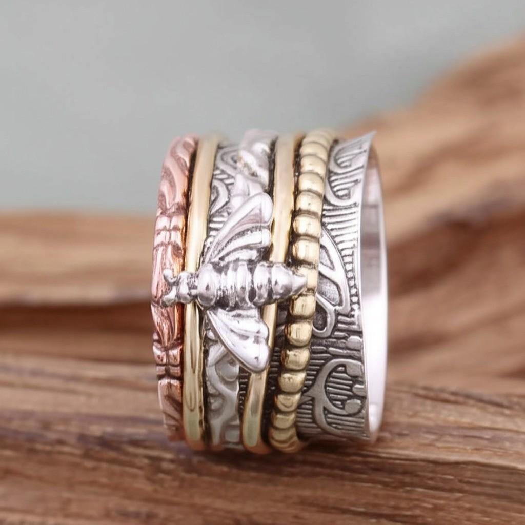 Honey Bee Spinner Ring for Women - 925 Sterling Silver Fidget Ring Handmade Gift | Women's Honey Bee Spinner Ring, Gift for Her, Women Ring