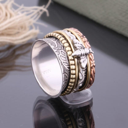 Honey Bee Spinner Ring for Women - 925 Sterling Silver Fidget Ring Handmade Gift | Women's Honey Bee Spinner Ring, Gift for Her, Women Ring