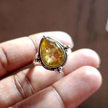 Delicate Citrine Ring in Sterling Silver - Handcrafted Gemstone Statement Ring