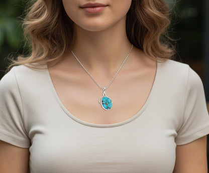 Turquoise Pendant in Sterling Silver | Handmade Gemstone Necklace | Natural Turquoise Jewelry | Boho Healing Pendant | Gift for Her