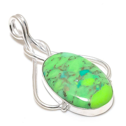 Emerald Matrix Pendant, Natural Turquoise  Silver Pendant, Vibrant Turquoise Statement Pendant, Unique Turquoise Cabochon Necklace, Gift her