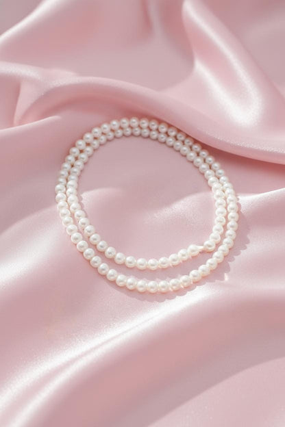 Classic Double Strand White Pearl Necklace | Long Faux Pearl Multi-Strand Opera Length | Timeless Bridal Wedding Jewelry | Christmas Gift