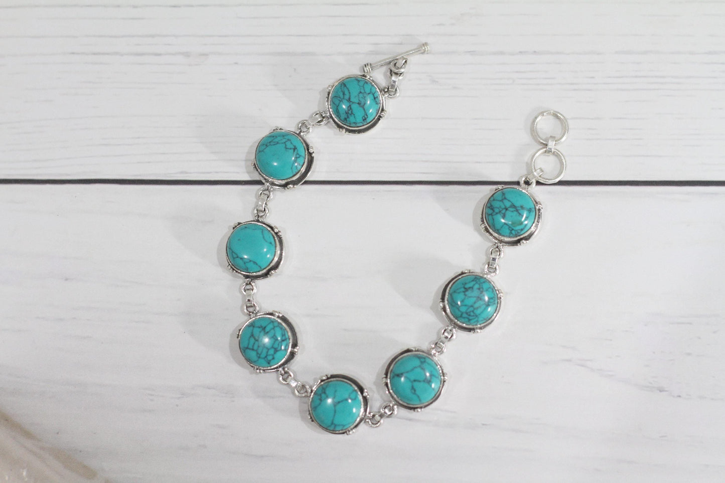 Vintage Style Turquoise Bracelet Sterling Silver December Birthstone Boho Statement Jewelry