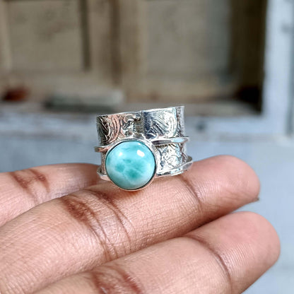 Larimar Ring, Spinner Ring, Women Ring, 925 Silver Ring, Fidget Ring, Thumb Ring, Natural Larimar, Gemstone Ring, Anxiety Ring, Gift Her