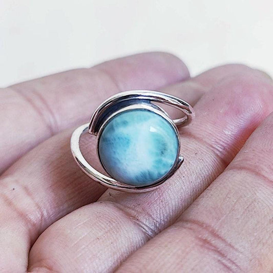 Larimar Ring, Dainty Ring, 925 Silver Ring, Natural Larimar, Statement Ring, Larimar Jewelry, Gemstone Ring, Women Ring, Bohemian Ring
