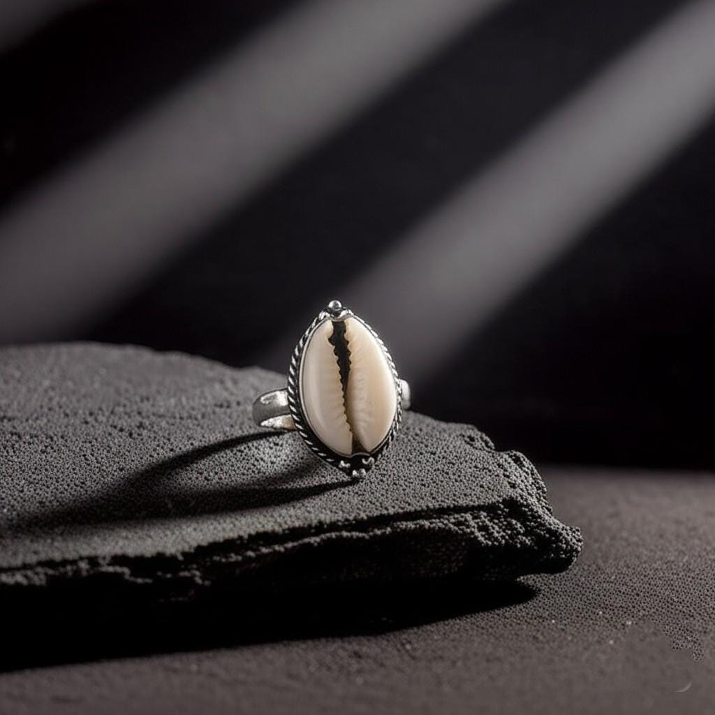 Cowrie Shell Ring, Genuine Cowrie Shell Silver Ring, Unique Shell Ring in Sterling Silver, Minimalist Cowrie Shell Ring, Handmade ring