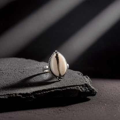 Cowrie Shell Ring, Genuine Cowrie Shell Silver Ring, Unique Shell Ring in Sterling Silver, Minimalist Cowrie Shell Ring, Handmade ring