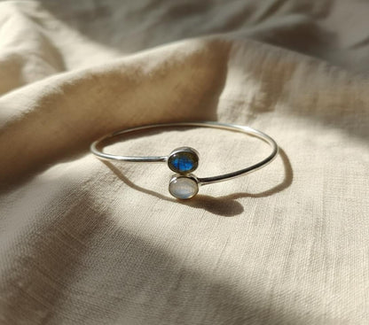 Moonstone, Labradorite Bangle, Natural Gemstone, Handmade Bangle, 925 Silver Bangle, Women Bangle, Dainty Bangle, Gemstone Bangle