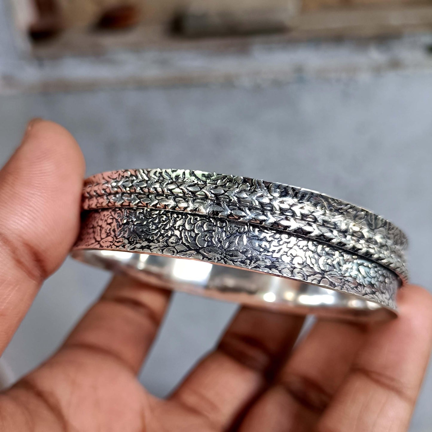 Spinner Bangle, Flower Bangle, Handmade Bangle, 925 Silver Bangle, Fidget Bangle, Worry Bangle, Spin Bangle, Two Band Bangle Bohemian Bangle