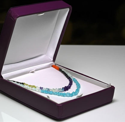 Raw Gemstone Rainbow Necklace: Chakra Healing, Gold-Plated