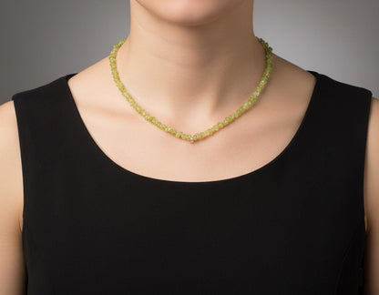 Raw Peridot Chip Necklace - Dainty Minimalist Peridot Choker - August Birthstone Jewelry - Tumbled Gemstone Healing Crystal Necklace | Gifts