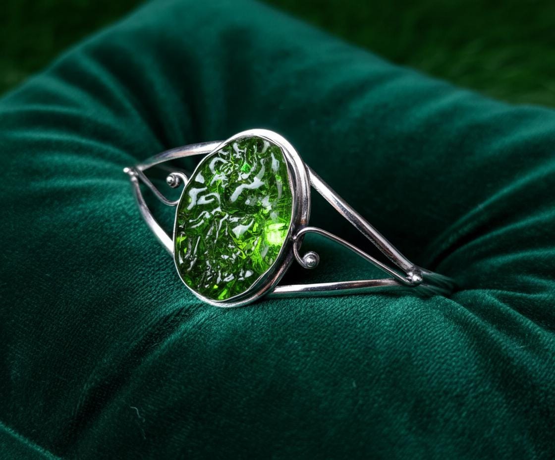 Moldavite Bangle, Handmade Bangle, Women Bangle, Gemstone Bangle, Moldavite Jewelry, 925 Silver Bangle, Dainty Bangle, Cuff Bangle