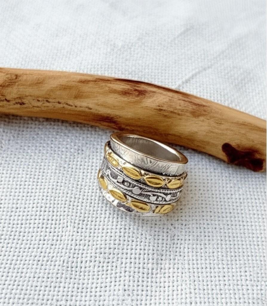 Designer Spinner Ring | Mixed Metal Spinner Ring | 925 Sterling Silver & Brass | Handmade Spinning Ring | Unique Gift for Her, Unique ring