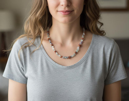 Multi Stone Necklace – Fluorite, Carnelian & Sunstone Pendant | Gold Plated Sterling Silver Necklace | Unique Healing Crystal Jewelry Gift