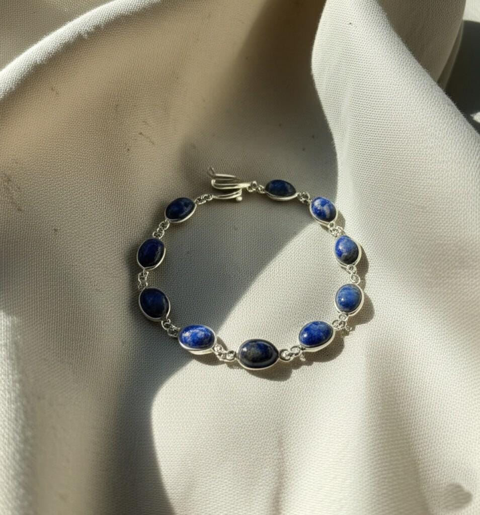 Handcrafted Lapis Lazuli Bracelet for Women, Blue Bracelet