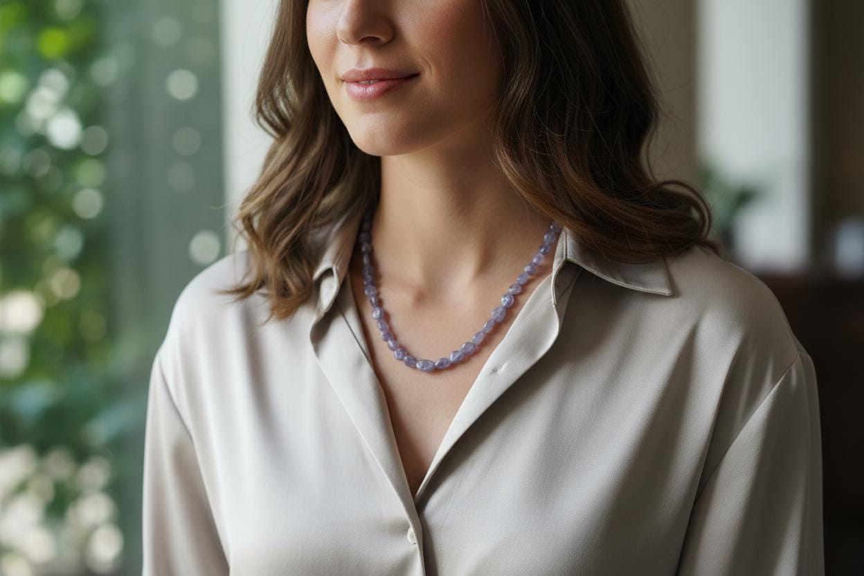 Raw Tanzanite Necklace – Natural Purple Tanzanite Gemstone Beaded Necklace, Handmade Jewelry Gift for Her | Handmade Tanzanite Necklace