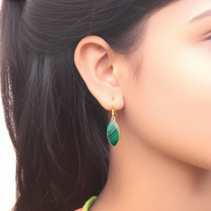 14K Gold Malachite Earrings: Elegant Green Gemstone Dangle