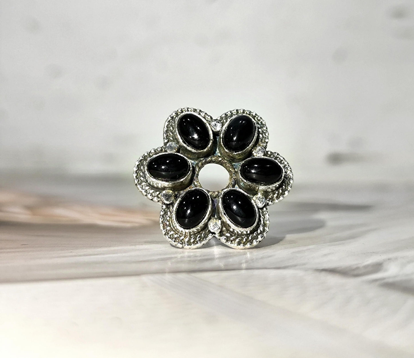 Black Onyx Ring Sterling Silver Women Boho Statement Healing Crystal Jewelry Gift for Her